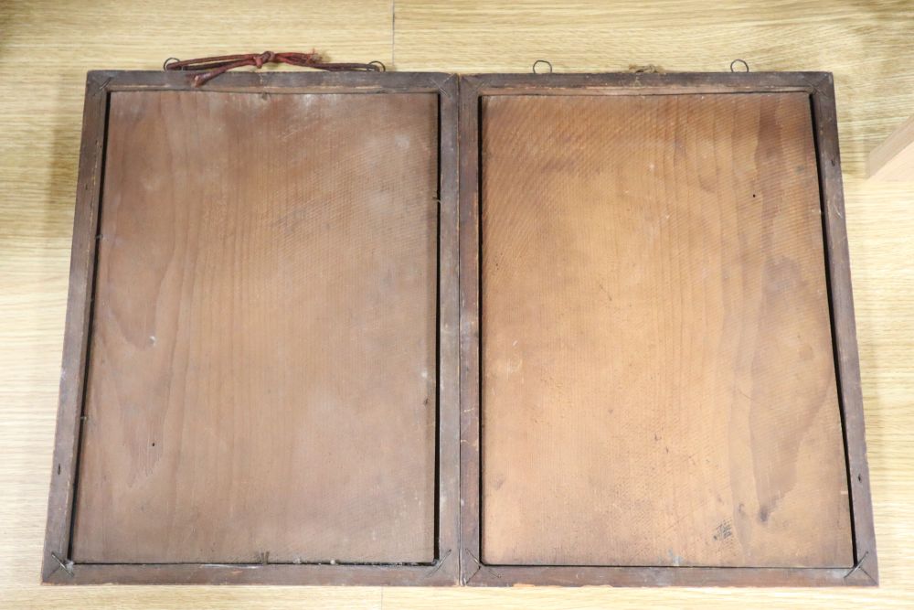 A pair of reverse glass pictures of St Mark and St Matthew, width 25cm height 35cm